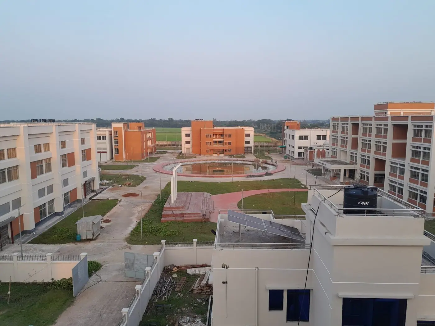 Rooftop solar array on a campus building